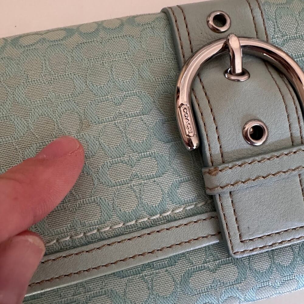 Coach Vintage Soho Signature Buckle Trifold Wallet and Checkbook Blue Teal Rare - Picture 7 of 10